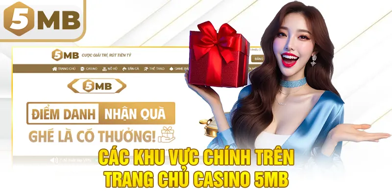 Các khu vực chính trên trang chủ Casino 5MB